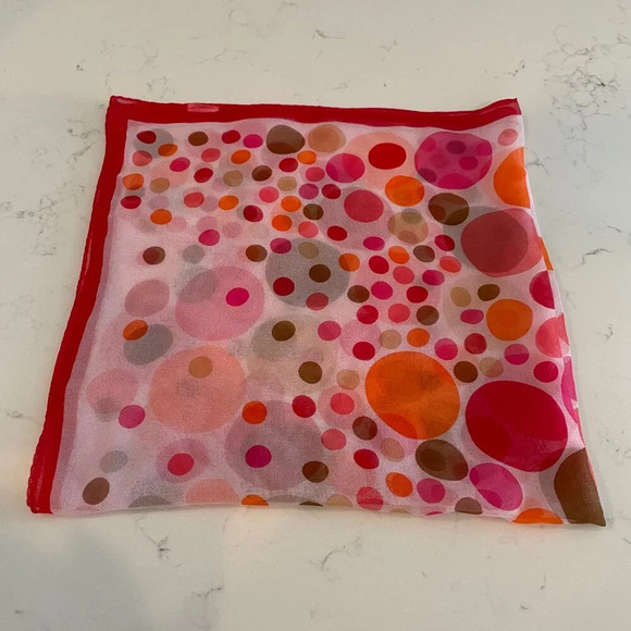 Vintage 20.5 X 20.5" Square Sheer Polka Dot Scarf Red Org Pk No Brand/Fabric tag - Picture 3 of 8